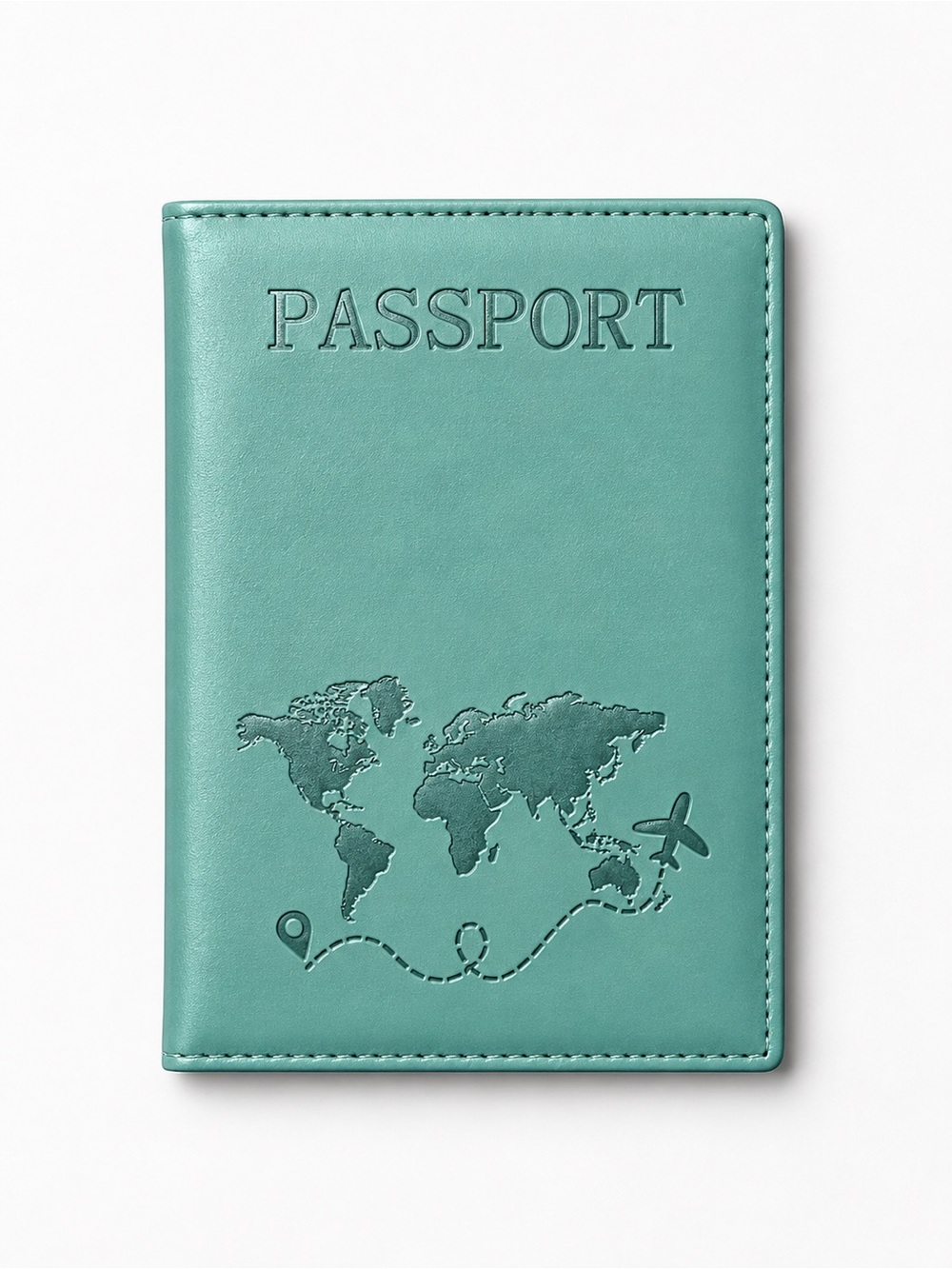 Turquoise Faux Leather Passport Holder Wallet World Map Travel Cover